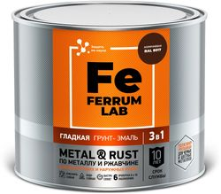 Грунт-эмаль FERRUM LAB по ржавчине 3 в 1 коричневая глянцевая, банка 2 л, крупный план