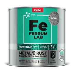 Грунт-эмаль FERRUM LAB по ржавчине 3 в 1 молотковая серая, банка 2 л, изображение
