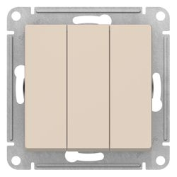 Выключатель 3-клавишный Schneider Electric Atlas Design бежевый, детальное фото