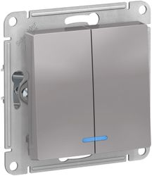 Выключатель 2-клавишный Schneider Electric Atlas Design ATN000353 алюминий, фото
