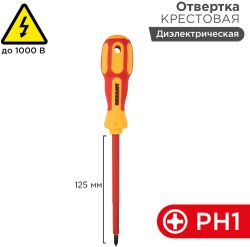 Отвертка REXANT крестовая PH1 х 125 мм диэлектрическая, вид