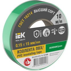 Изолента IEK 0,15х15 мм зеленая 10 м, картинка