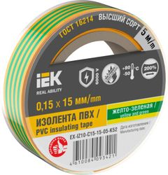 Изолента IEK 0,15х15 мм желто-зеленая 20 м, изображение