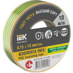 Изолента IEK 0,15х15 мм желто-зеленая 10 м, детальное фото