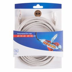 Патч-корд REXANT U/UTP RJ45-RJ45 CAT 5e PVC серый 5 м, крупный план