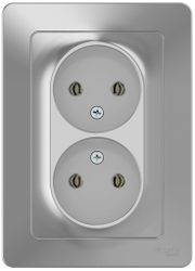 Розетка электрическая 2 поста Schneider Electric BLANCA алюминий, детальное фото