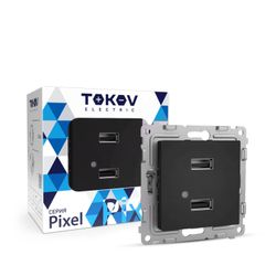 Розетка USB 2 поста TOKOV ELECTRIC PIXEL карбон, фото