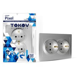 Розетка электрическая 2 поста TOKOV ELECTRIC PIXEL алюминий, вид