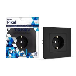 Розетка электрическая TOKOV ELECTRIC PIXEL 1792326 карбон, изображение