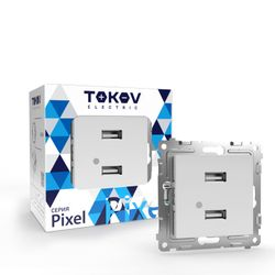 Розетка USB 2 поста TOKOV ELECTRIC PIXEL белый, фото