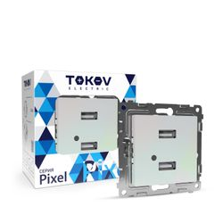 Розетка USB 2 поста TOKOV ELECTRIC PIXEL перламутр, фотография