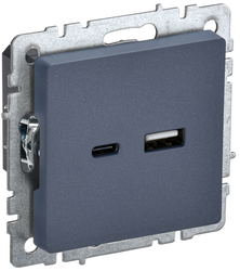 Розетка USB Type-A+C 1 пост IEK BRITE маренго, фотография
