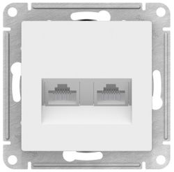Розетка RJ-45 2 поста Schneider Electric Atlas Design белый, крупный план