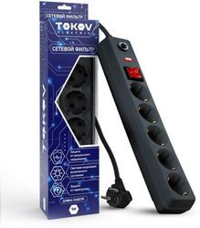 Удлинитель с сетевым фильтром TOKOV ELECTRIC 5х5м с заземл с выкл 16А с защитой, крупный план