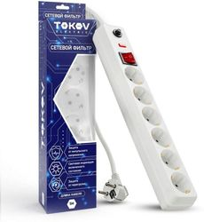 Удлинитель с сетевым фильтром 6х5 м TOKOV ELECTRIC TKE-C01-SF6-5-ZV, крупный план