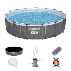 Бассейн каркасный BESTWAY Steel Pro Max 457х457х107см, круглый, фильтр-насос, тент, лестница, детальное фото