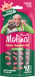 Лакомство для кошек MOLINA с уткой и курицей, для снижения запаха стула, 48г, фото