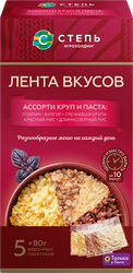 Ассорти круп и паста АГРОХОЛДИНГ СТЕПЬ Птитим, булгур, греча, рис красный, рис длиннозерный, в пакетиках, 5х80г, детальное фото