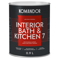 Краска влагостойкая матовая KOMANDOR INTERIOR BATH&KITCHEN 7 БАЗА A 0,9 Л, фотография