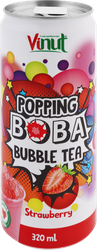 Напиток BOBA BUBBLE TEA Popping Холодный чай со вкусом клубники негазированный, 0.32л, крупный план