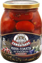 Мини-томаты маринованные СКАТЕРТЬ-САМОБРАНКА По-итальянски с базиликом, 680г, изображение