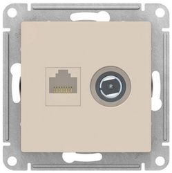 Розетка TV-RJ45 2 поста Schneider Electric Atlas Design бежевый, вид