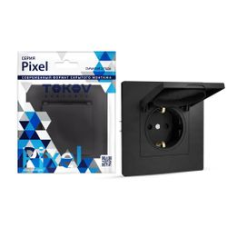 Розетка электрическая 1 пост TOKOV ELECTRIC PIXEL карбон, крупный план