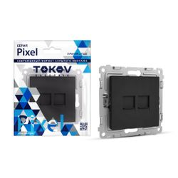 Розетка RJ-45 2 поста TOKOV ELECTRIC PIXEL карбон, картинка