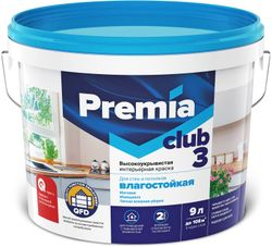 Краска интерьерная для стен и потолков PREMIA CLUB 3 белая база А ведро 9 л, детальное фото
