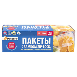 Пакеты PATERRA  для хранения и замораживания с зип-замком 18х20 см, 1 л, 25 шт, картинка