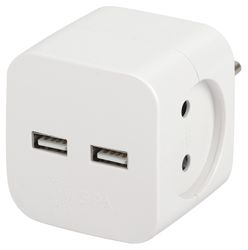 Разветвитель электрический ЭРА SP-2-USB-W на 2 розетки 220V + 2xUSB 2400mA, изображение