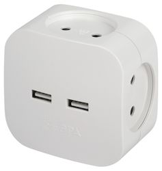 Разветвитель электрический ЭРА SP-4-USB-W на 4 розетки 220V + 2xUSB 2400mA, картинка