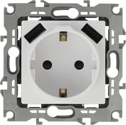 Розетка электрическая, USB 1 пост ЭРА Эра12 белый, крупный план