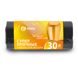 Мешок для мусора ПНД в рулоне 30 л 55x46 10 мкр. Grass черный 30 шт, детальное фото