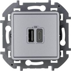 Розетка USB Type-A+C 1 пост Legrand Inspiria алюминий, вид