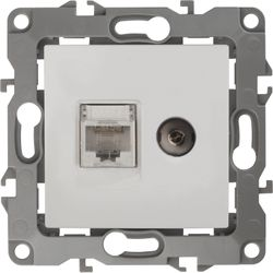Розетка TV-RJ45 1 пост ЭРА Эра12 белый, изображение