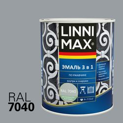 Эмаль LINNIMAX алкидно-уретановая по ржавчине 3 в 1 серая 0,75л, фотография