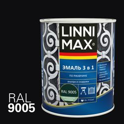 Эмаль LINNIMAX алкидно-уретановая по ржавчине 3 в 1 черная 0,75л, картинка
