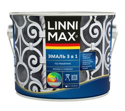 Эмаль LINNIMAX алкидно-уретановая по ржавчине 3 в 1 база 1 2,5л, фотография