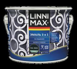 Эмаль LINNIMAX алкидно-уретановая по ржавчине 3 в 1 черная 2,5л, фотография