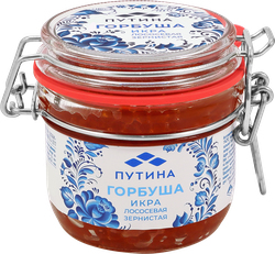 Икра горбуши соленая ПУТИНА лососевая зернистая, 240г, вид