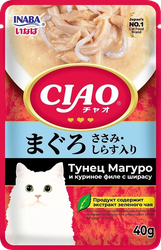 Лакомство для кошек INABA Чао Тунец магуро и куриное филе с ширасу, 40г, фотография
