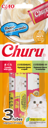 Лакомство для кошек INABA Чао чуру Тунец магуро, куриное филе и краб, куриное филе, кальмар, 42г, изображение