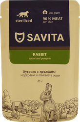 Корм консервированный для кошек SAVITA с кроликом и овощами в желе, 85г, картинка