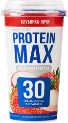 Напиток кисломолочный MOLVEST Protein max Клубника, личи высокобелковый обезжиренный без лактозы, 240г, детальное фото