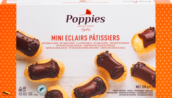 Мини-эклеры замороженные POPPIES Патисьер, со взбитыми сливками и баварским кремом, в шоколадной глазури, 200г, вид