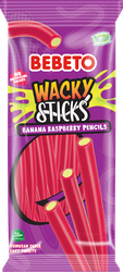 Мармелад жевательный BEBETO Wacky sticks banana&raspberry pencils со вкусом малины и банана, 160г, фотография
