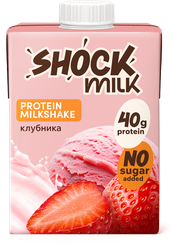 Коктейль молочный ультрапастеризованный SHOCK MILK Клубника высокобелковый обезжиренный, 480мл, фото