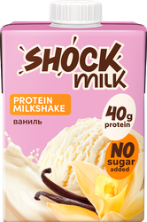 Коктейль молочный ультрапастеризованный SHOCK MILK Ваниль высокобелковый обезжиренный, 480мл, фотография