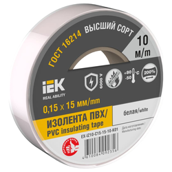 Изолента IEK 0,15х15 мм белая 10 м, крупный план